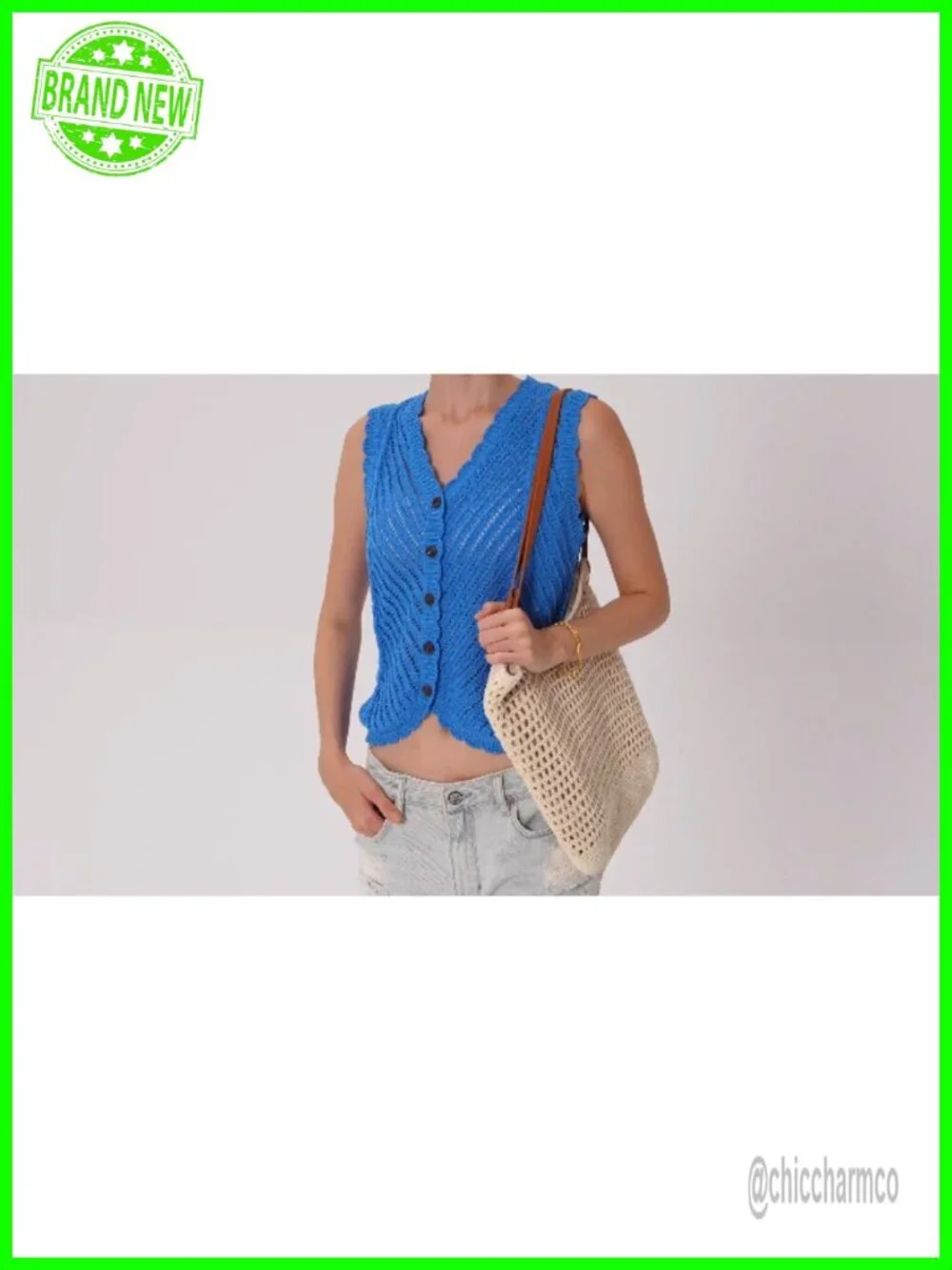 Sleeveless Crochet Sweater Vest Button Up Knit Vest Summer Vacation Top